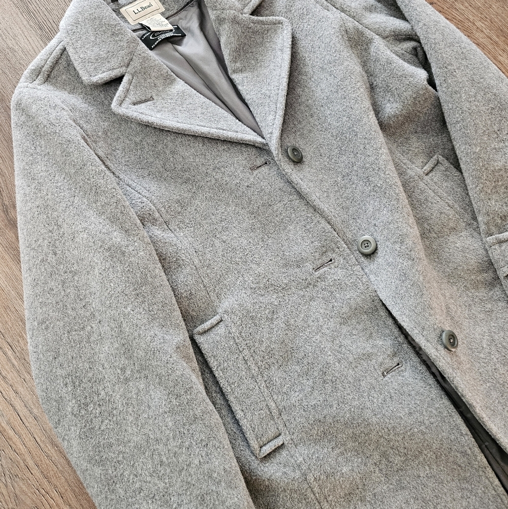 Vintage L.L. Bean 100% Wool Long Full Length Trench Coat 14 Regular - Picture 3 of 8